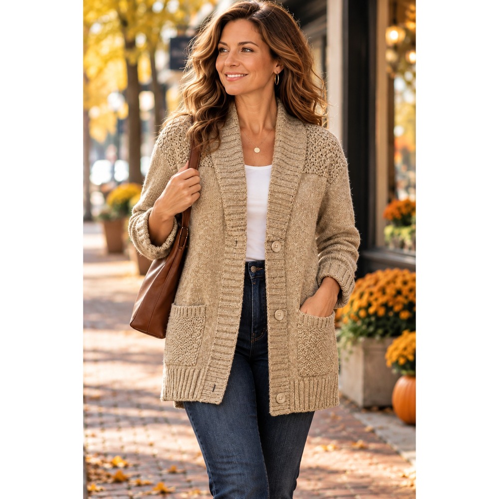 Eddie Bauer Cardigan Sx XL Wool Blend Oatmeal Shawl Collar Cabincore Layering
